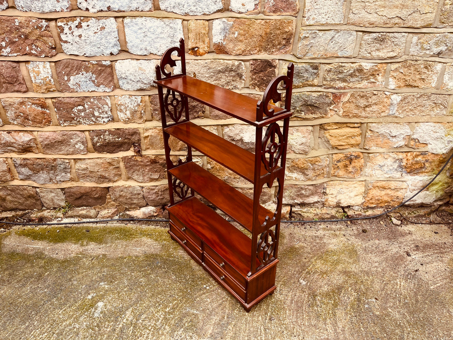 Vintage Mahogany Whatnot Shelving Unit with Drawers – Narrow Edwardian Style Display Bookcase