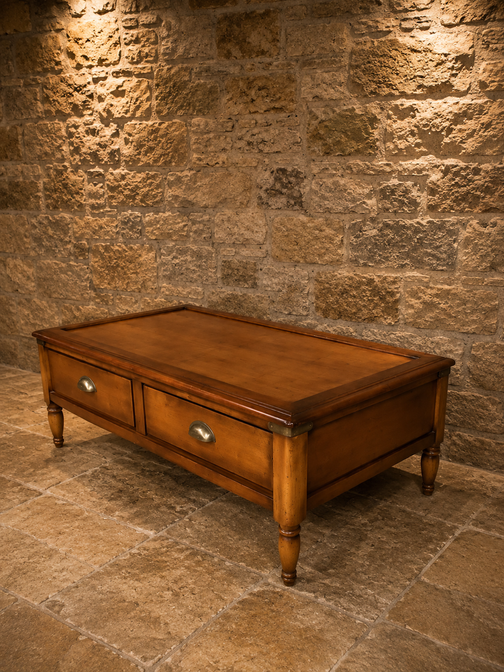 Rustic Farmhouse Solid Wood Coffee Table with Hidden Storage Drawer