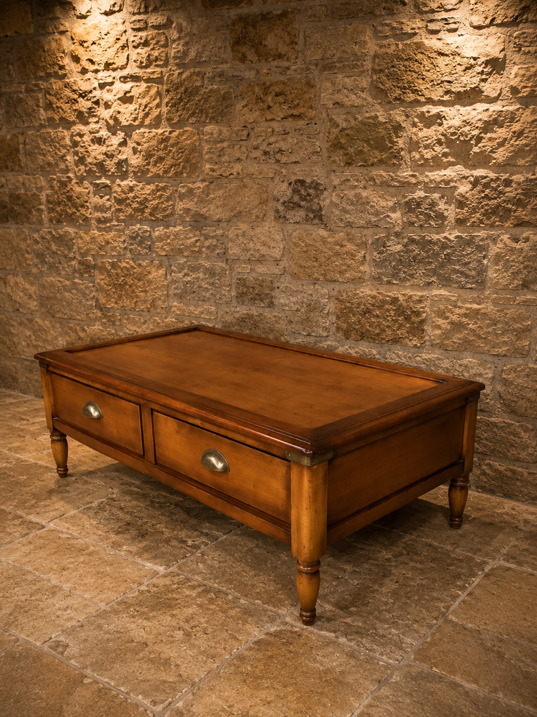 Rustic Farmhouse Solid Wood Coffee Table with Hidden Storage Drawer