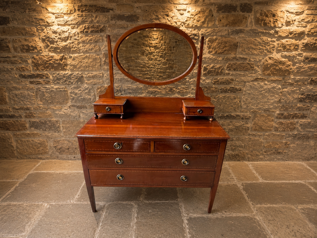 Regency Mahogany Dressing Chest with Oval Swing Mirror | Antique English Vanity Chest | c.1815–1835