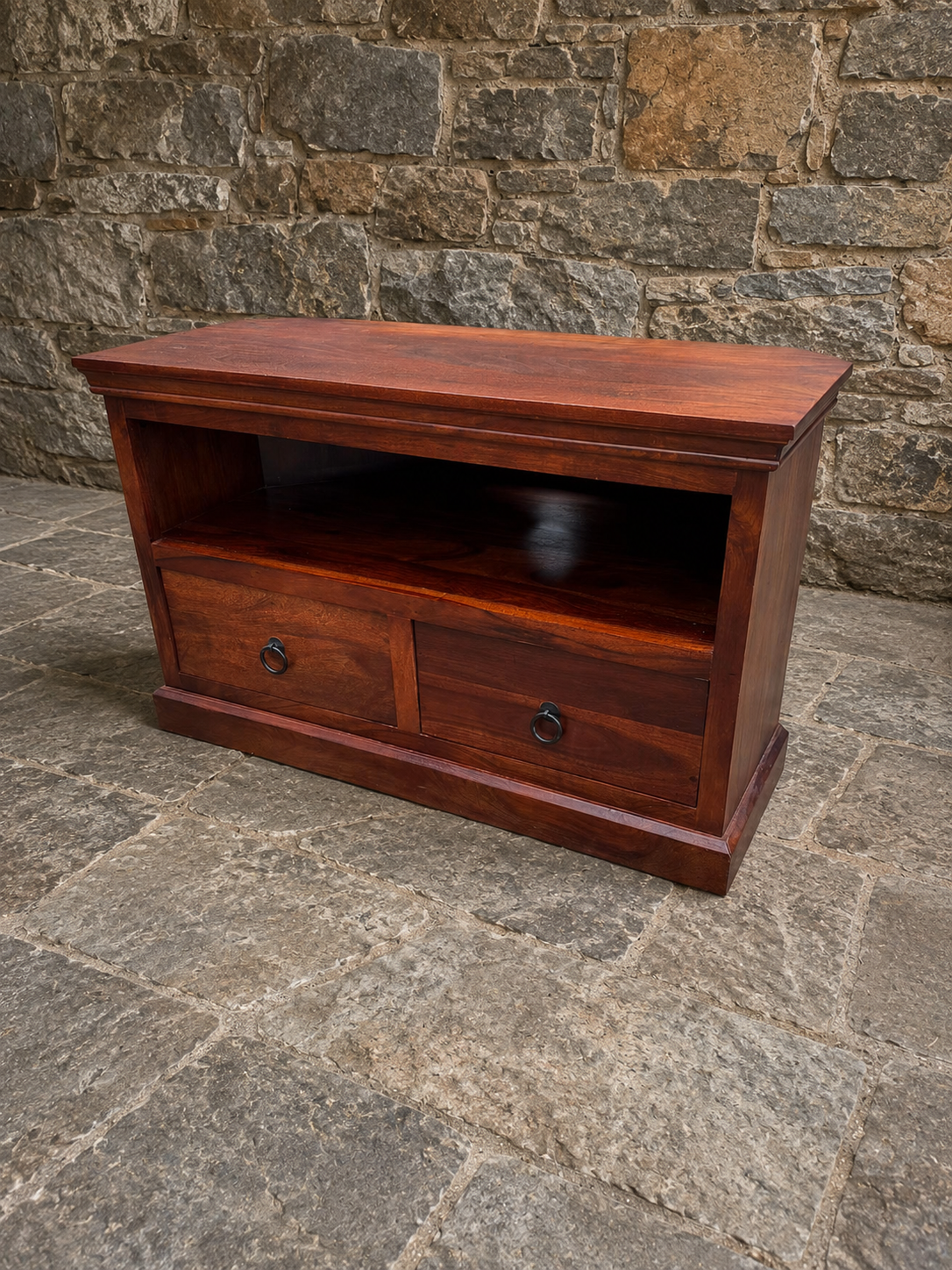Solid Sheesham Wood TV Unit with Two Drawers