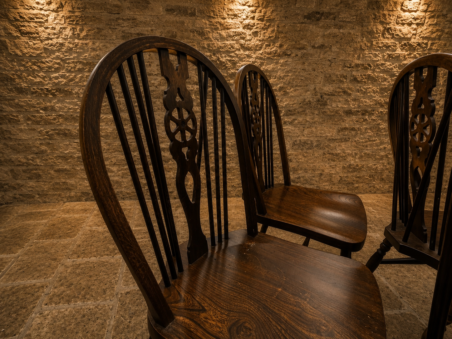 Set of 4 Vintage Windsor Dining Chairs | Solid Elm & Beech Farmhouse Dining Chairs | English Country Kitchen Chairs | Rustic Cottage Seating