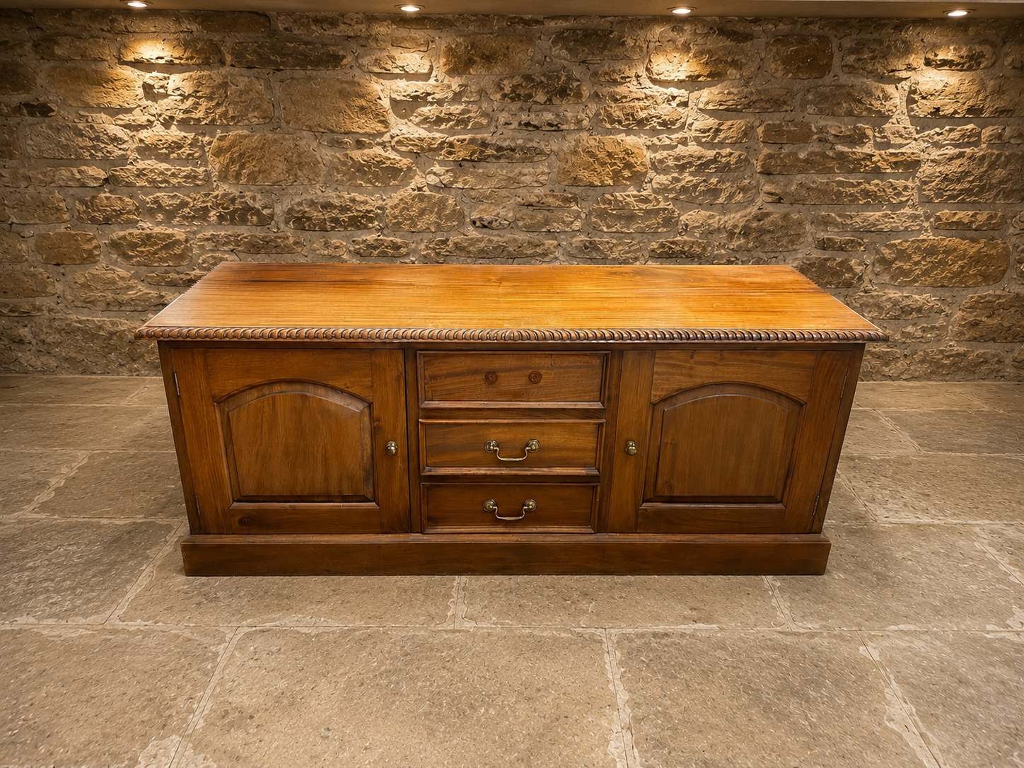 Large Solid Yew Wood Sideboard | Vintage English Dresser Base | Country House Buffet Cabinet | Rustic Farmhouse Storage Cabinet