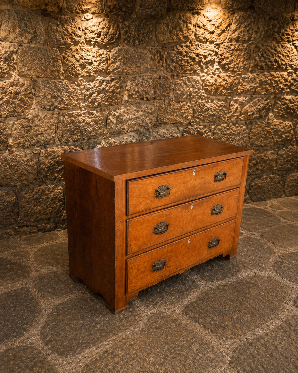 Antique Victorian Figured Wood Chest of Drawers – Circa 1900 – Three Drawer Country House Chest