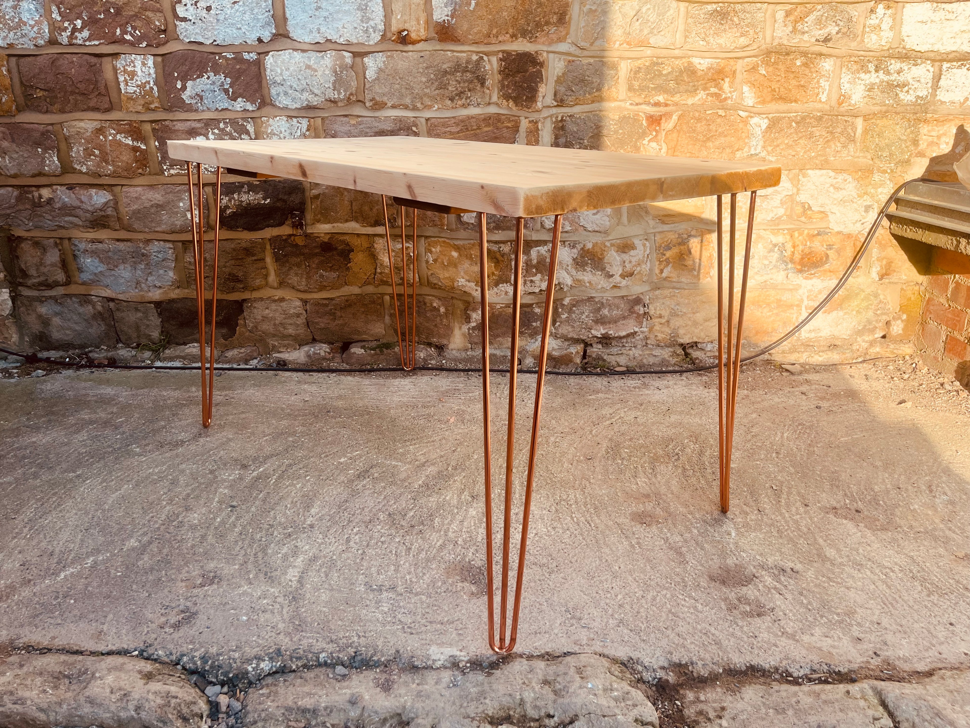 Solid Pine Hairpin Leg Dining Table with Natural Wood Top and Copper Legs (Seats 4–6)