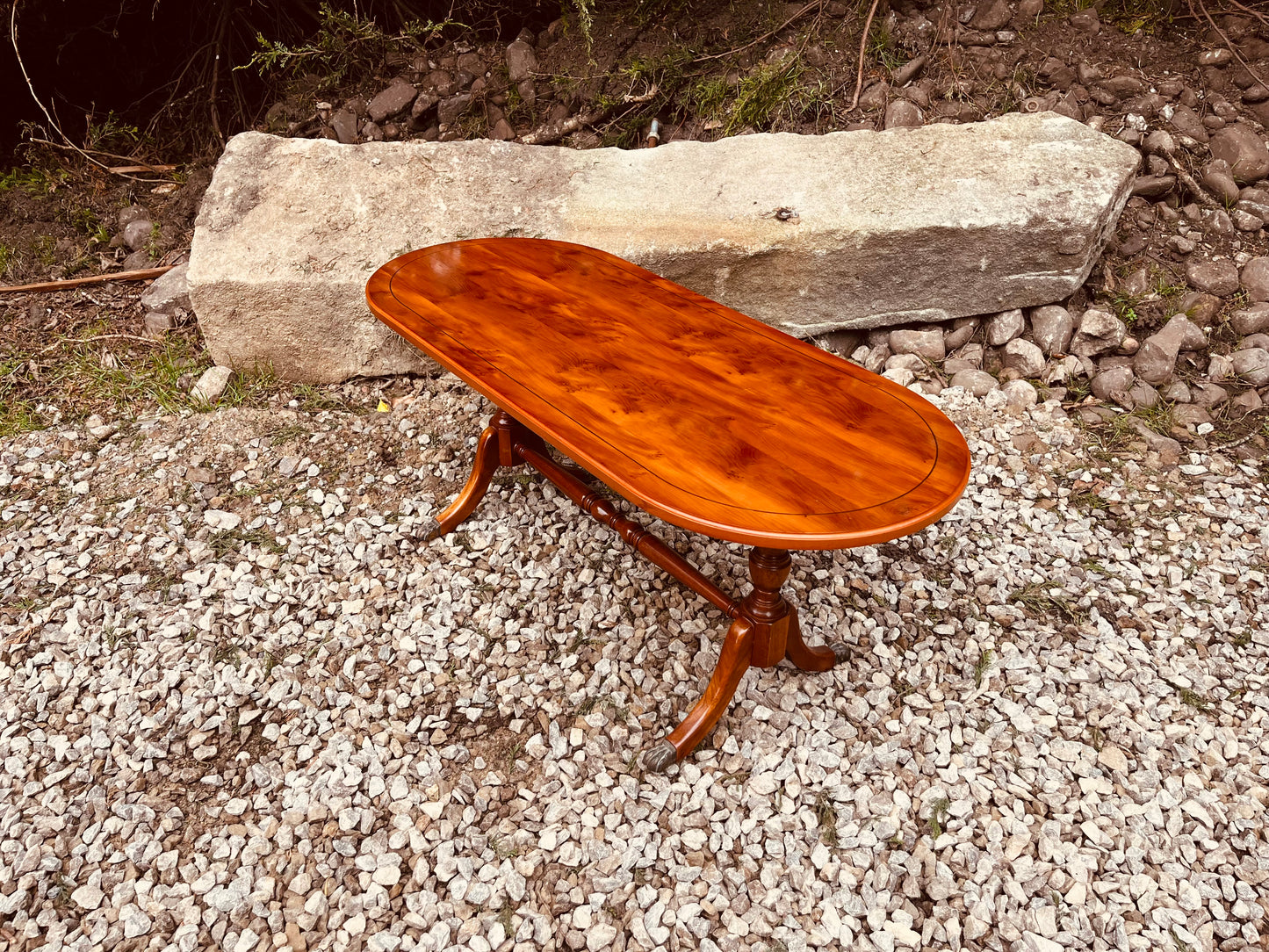 Antique Edwardian Oval Mahogany Coffee Table with Inlaid Top, Circa 1900