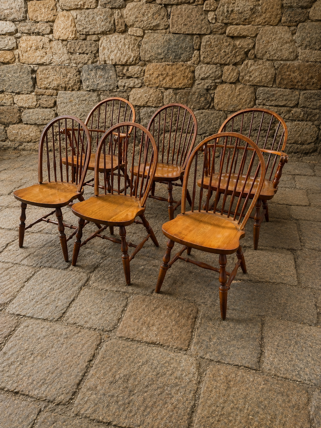 Set of 6 Vintage Windsor Farmhouse Dining Chairs