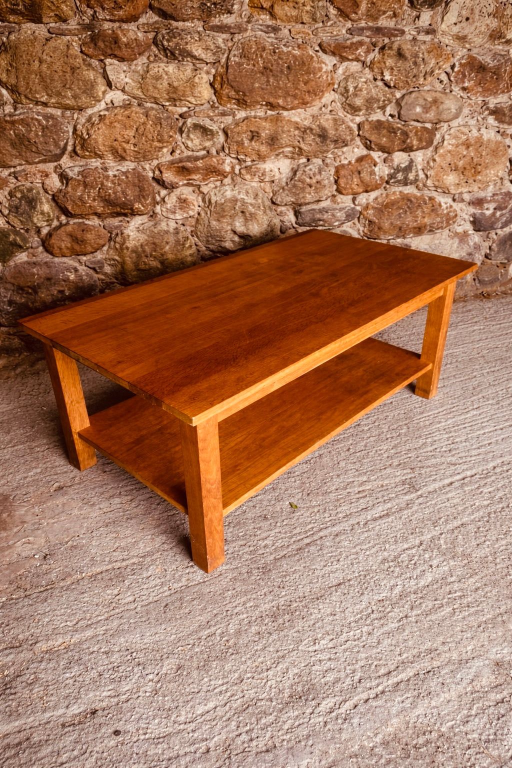 Rustic Wooden Coffee Table with Lower Shelf
