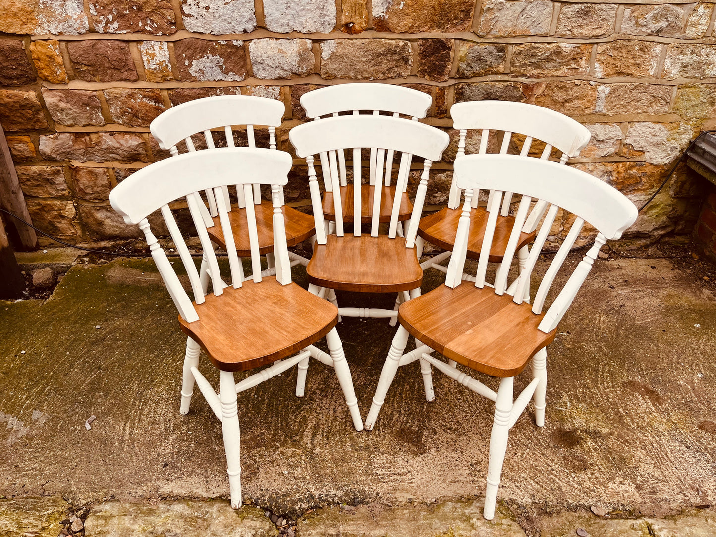 Set of 6 Painted Windsor Dining Chairs with Solid Wood Seats