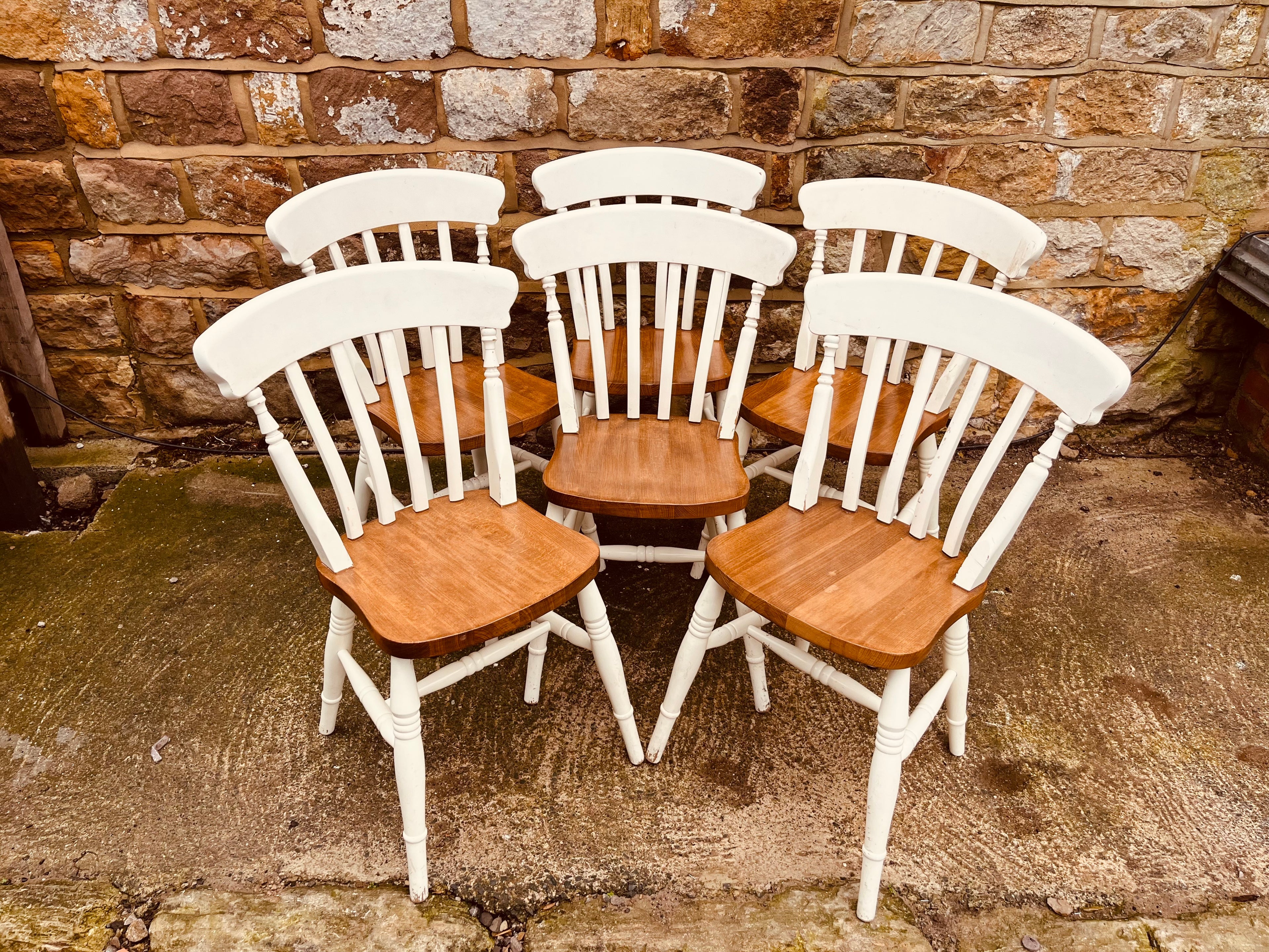 Set of 6 Painted Windsor Dining Chairs with Solid Wood Seats