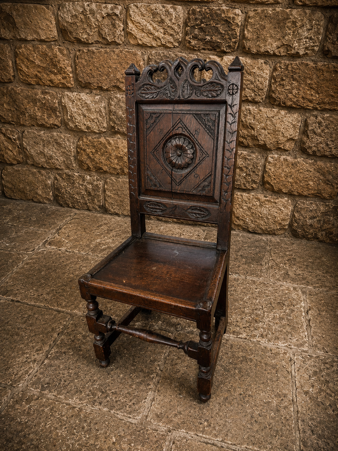 Victorian Gothic Revival Carved Oak Hall Chair c.1880