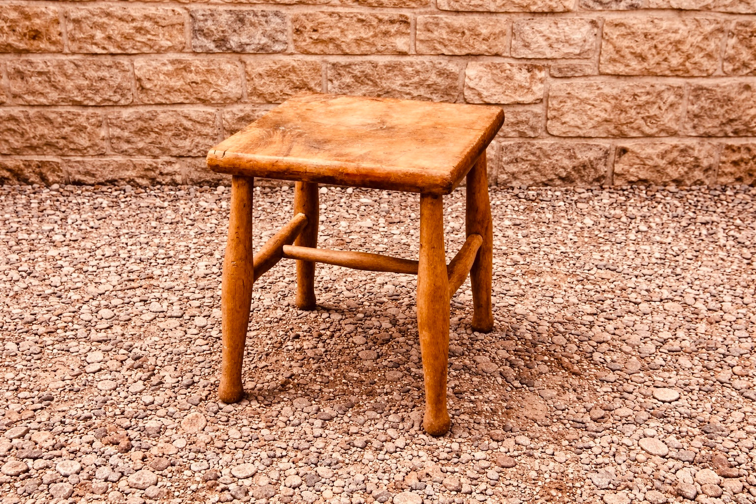 Vintage Rustic Wooden Stool – Solid Wood Country Side Table (Mid Century)