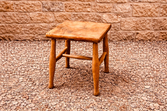 Vintage Rustic Wooden Stool – Solid Wood Country Side Table (Mid Century)