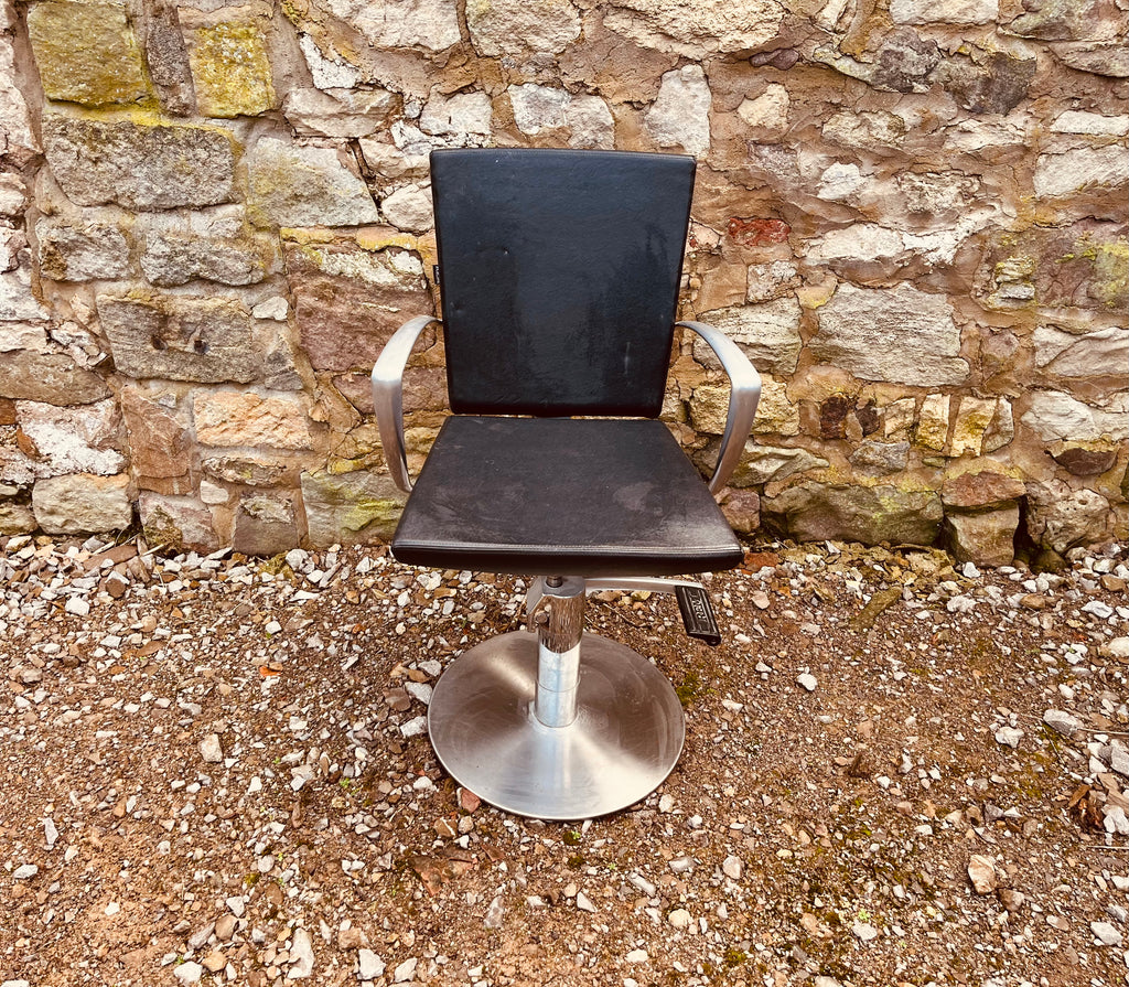 REM Hydraulic Salon Chair | Professional Barber & Styling Chair | Black Upholstery with Chrome Pedestal