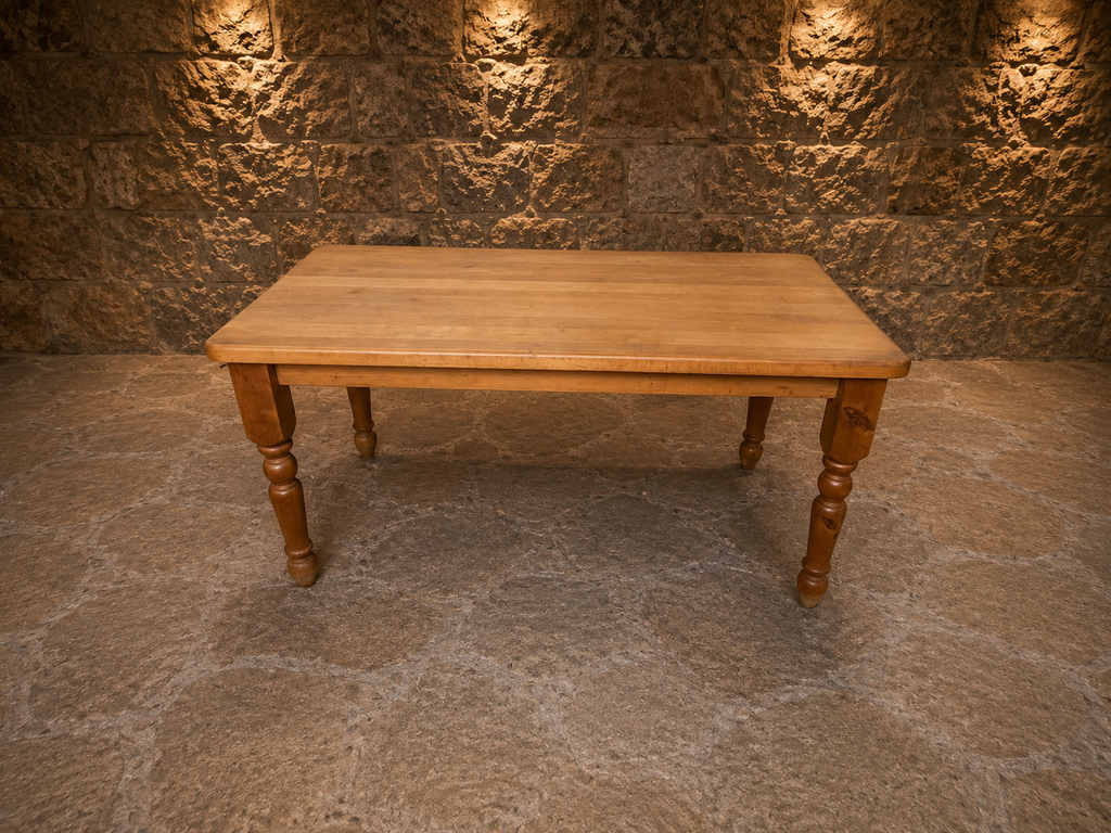 Antique Victorian Pine Farmhouse Kitchen Dining Table with Two Drawers c.1890