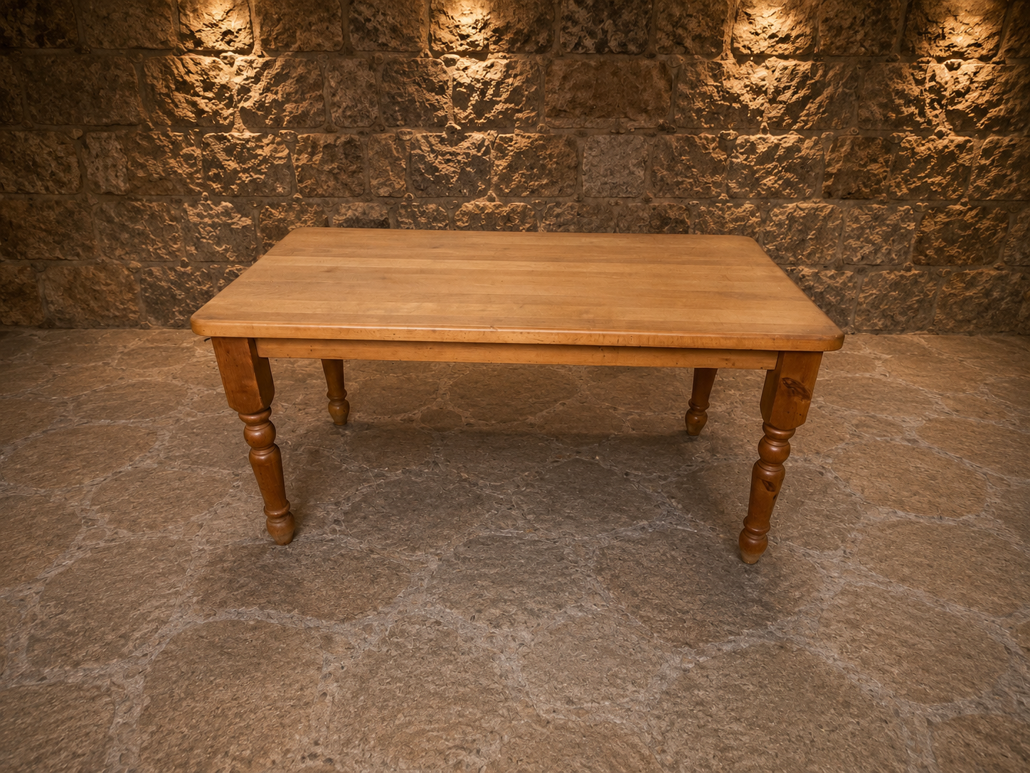 Antique Victorian Pine Farmhouse Kitchen Dining Table with Two Drawers c.1890