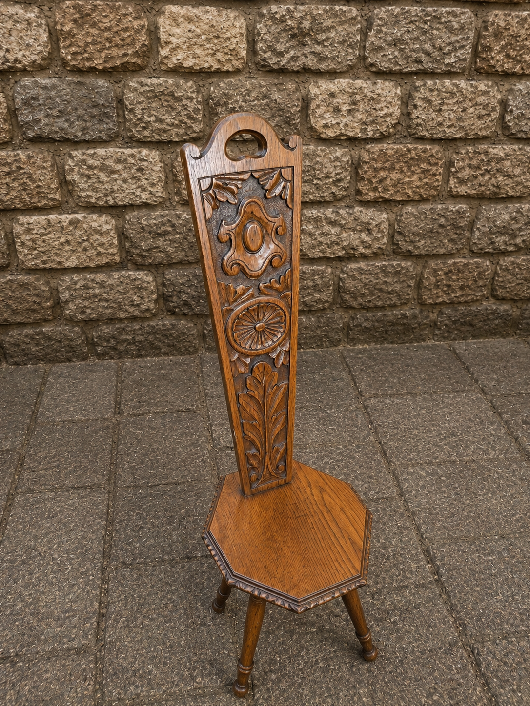 Antique Victorian Gothic Revival Oak Hall Chair c1880