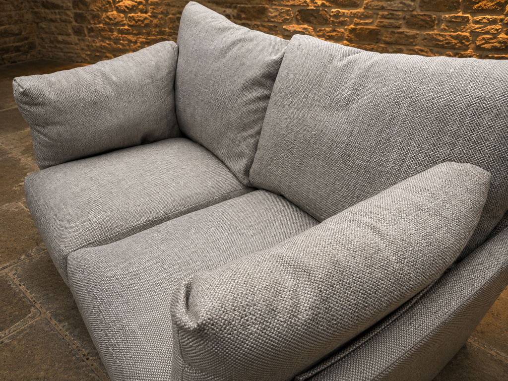 Contemporary Grey Two Seater Snuggler Sofa – Deep Cushioned Textured Fabric Loveseat