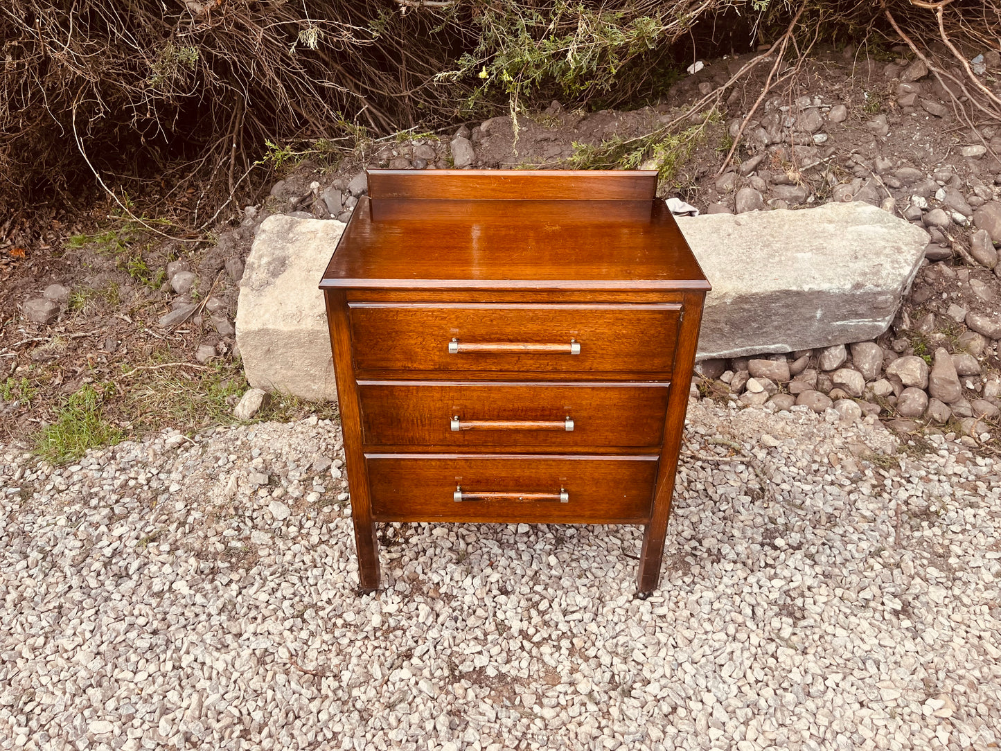 Mid Century Oak Bedside Table with Three Drawers