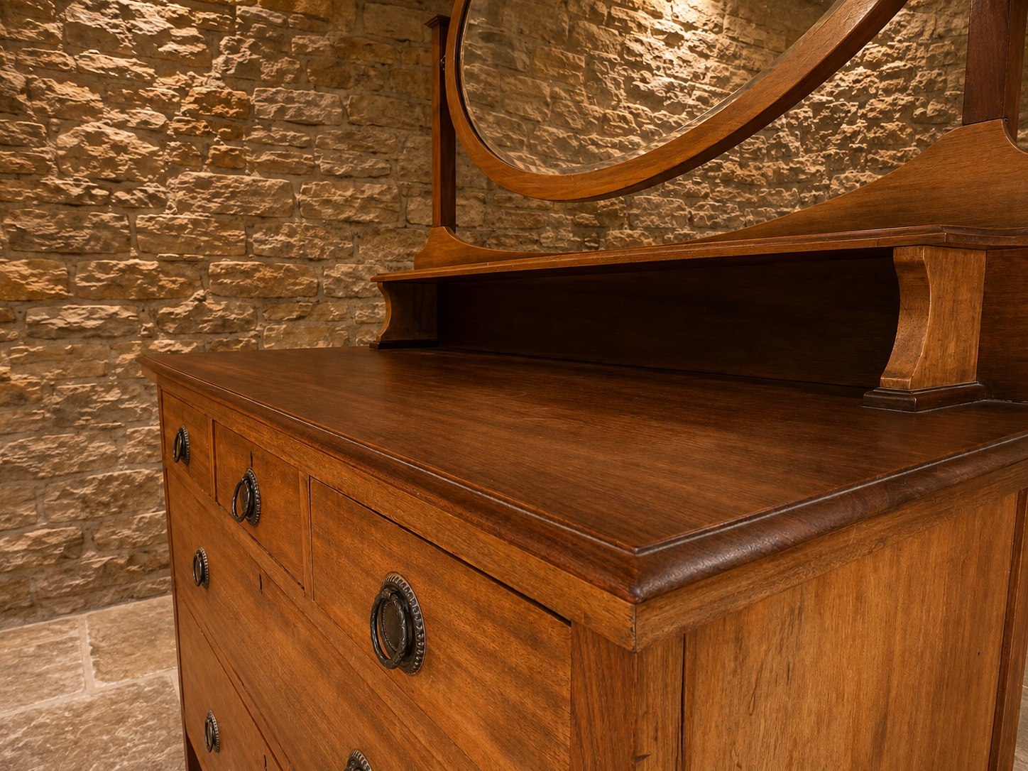 Antique Victorian Dressing Chest with Oval Mirror – c.1880–1900