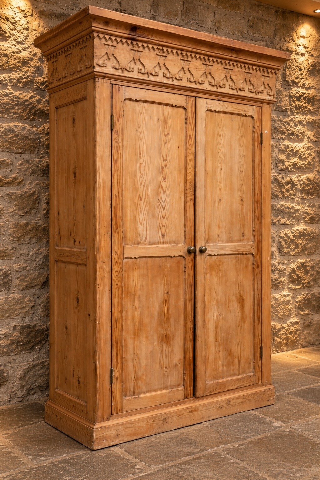 Antique Continental Pine Wardrobe Armoire c.1890 – Decorative Folk Art Double Wardrobe