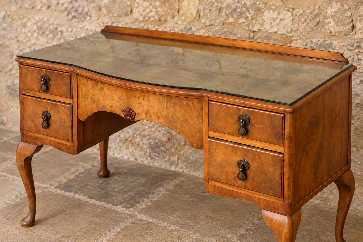 1930s walnut writing desk with cabriole legs
