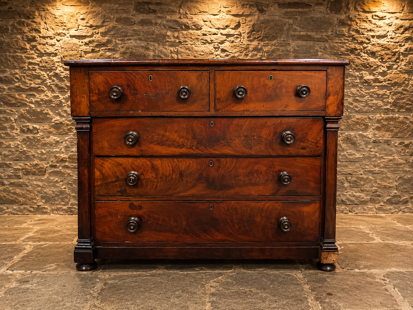 Antique Victorian Burr Walnut Chest of Drawers | English Walnut Bedroom Chest | 19th Century Tallboy | Burr Walnut Dresser | Period Storage Cabinet
