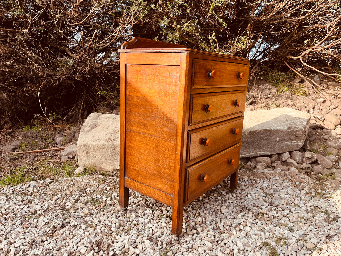 Vintage Oak 4 Drawer Bedside Chest