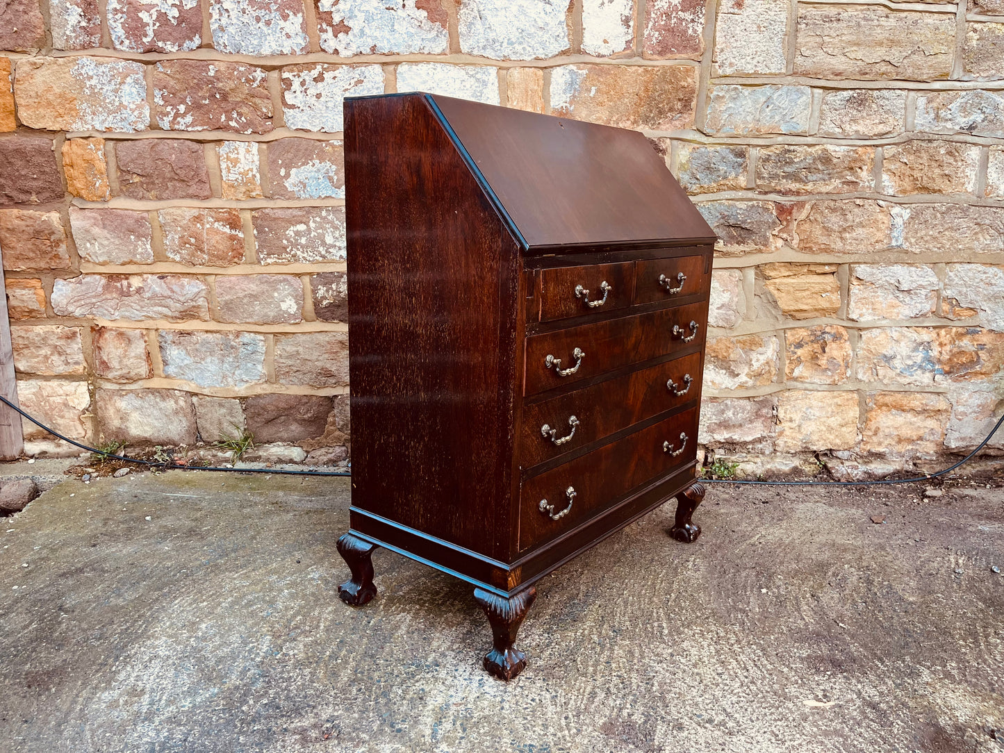 Mahogany Bureau Writing Desk with Drop Front & Ball & Claw Feet – Vintage Home Office Storage (c.1920–1940)