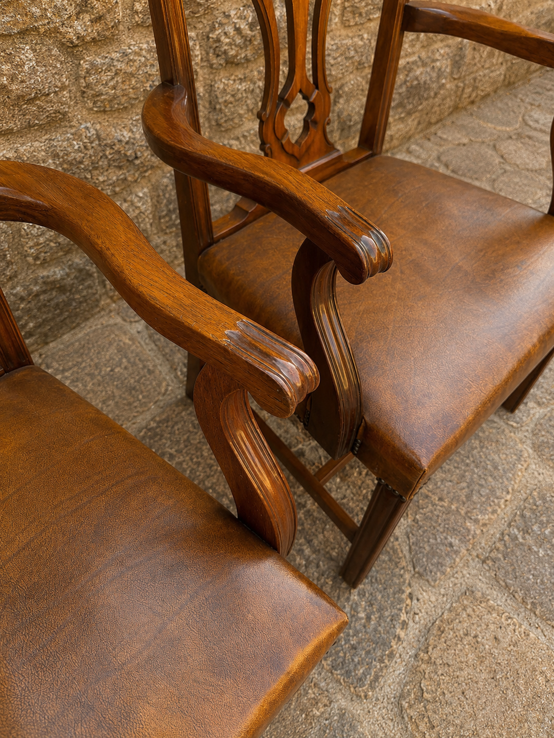 Pair of Vintage Chippendale Revival Mahogany Armchairs