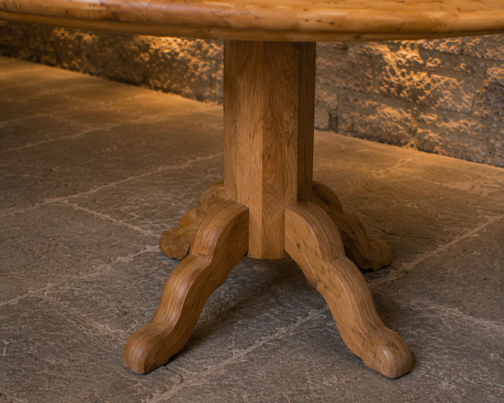 Large Solid Oak Round Pedestal Dining Table – Handmade Reclaimed Oak Farmhouse Table