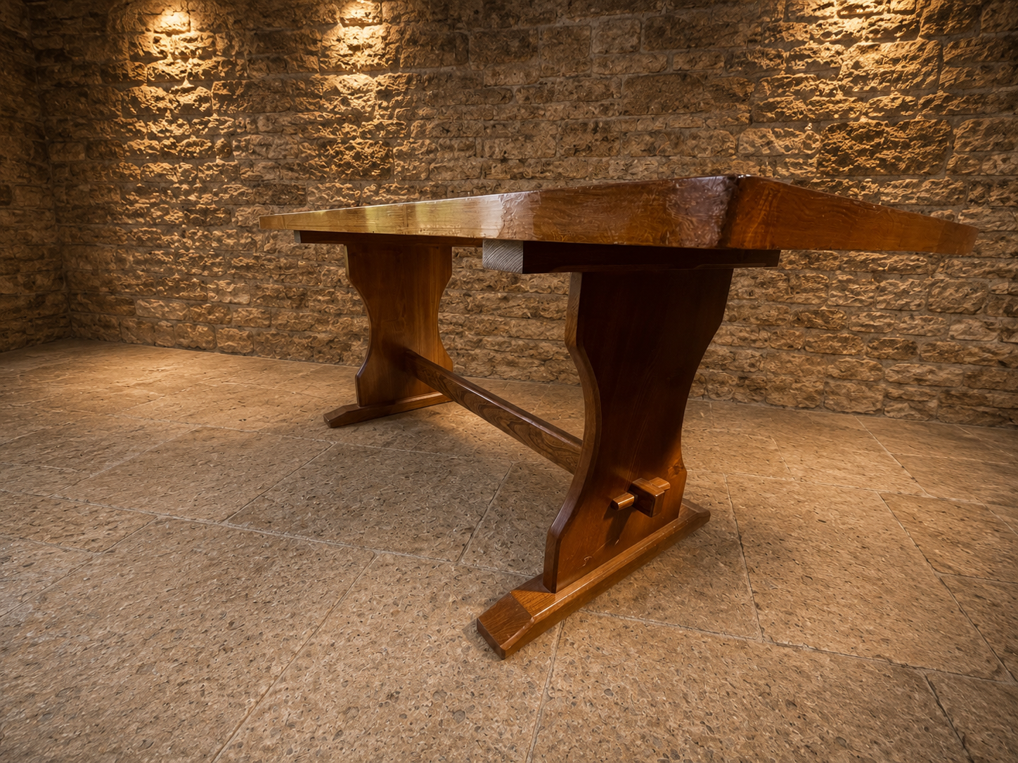 Large Solid Elm Refectory Dining Table | Vintage English Farmhouse Dining Table | Rustic Trestle Dining Table | Country House Kitchen Table