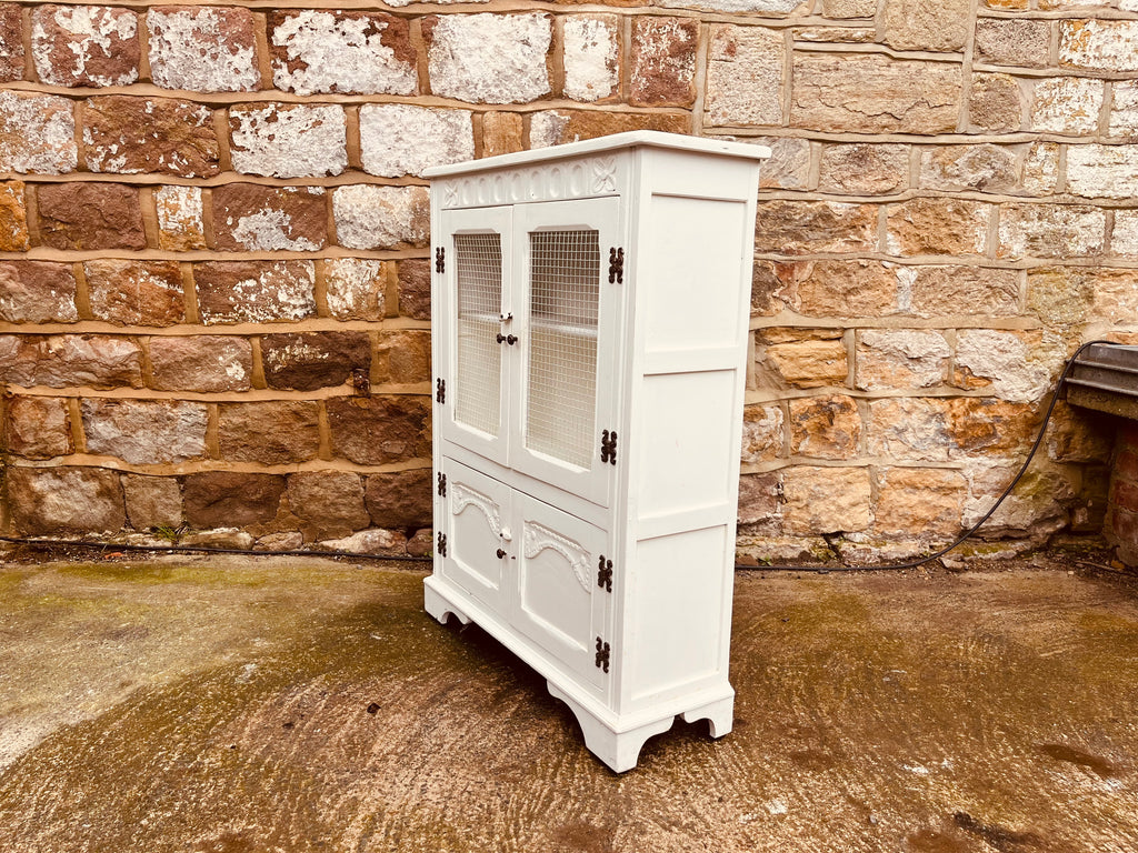 Vintage Farmhouse Kitchen Cupboard with Wire Mesh Doors