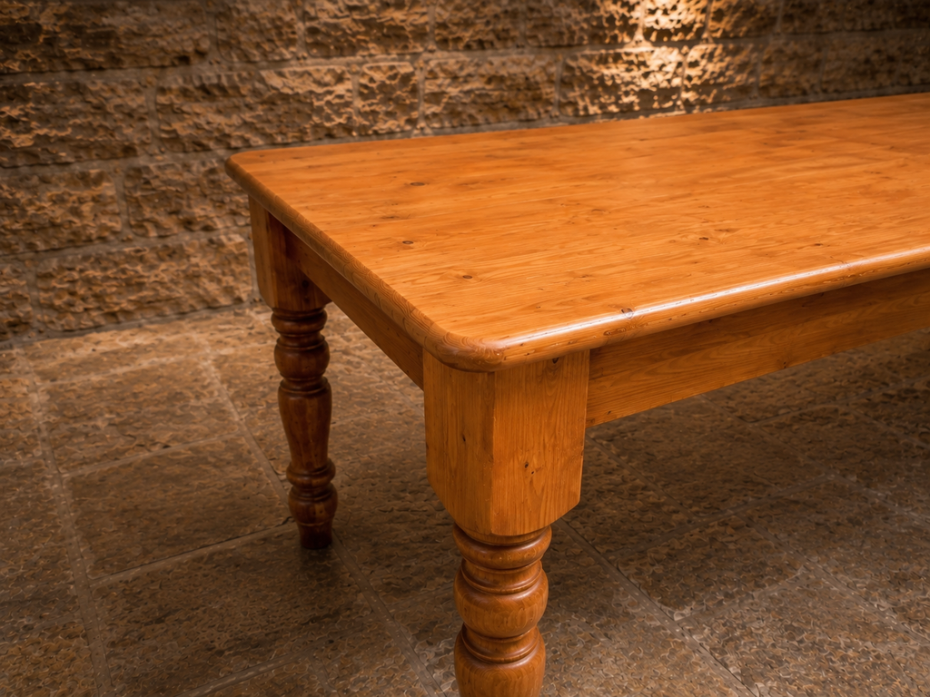 Large Solid Pine Farmhouse Dining Table – Traditional Turned Leg Country Kitchen Table