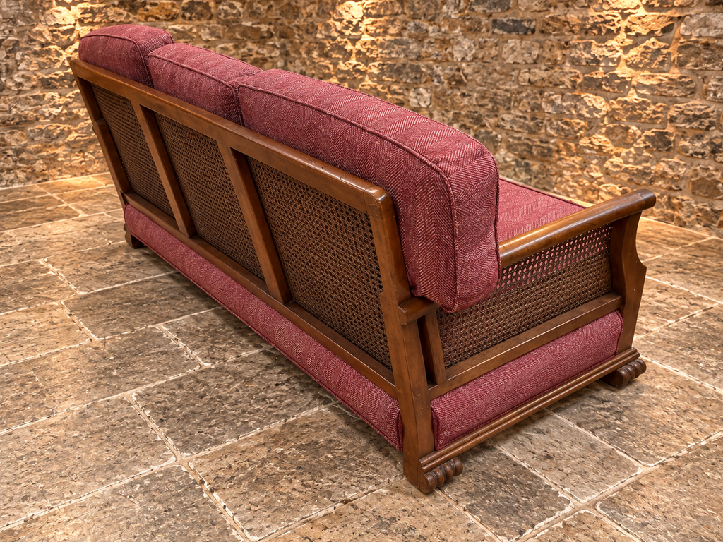 Antique Mahogany Bergère Three Seater Sofa – Cane Panel Country House Sofa, Circa 1920s