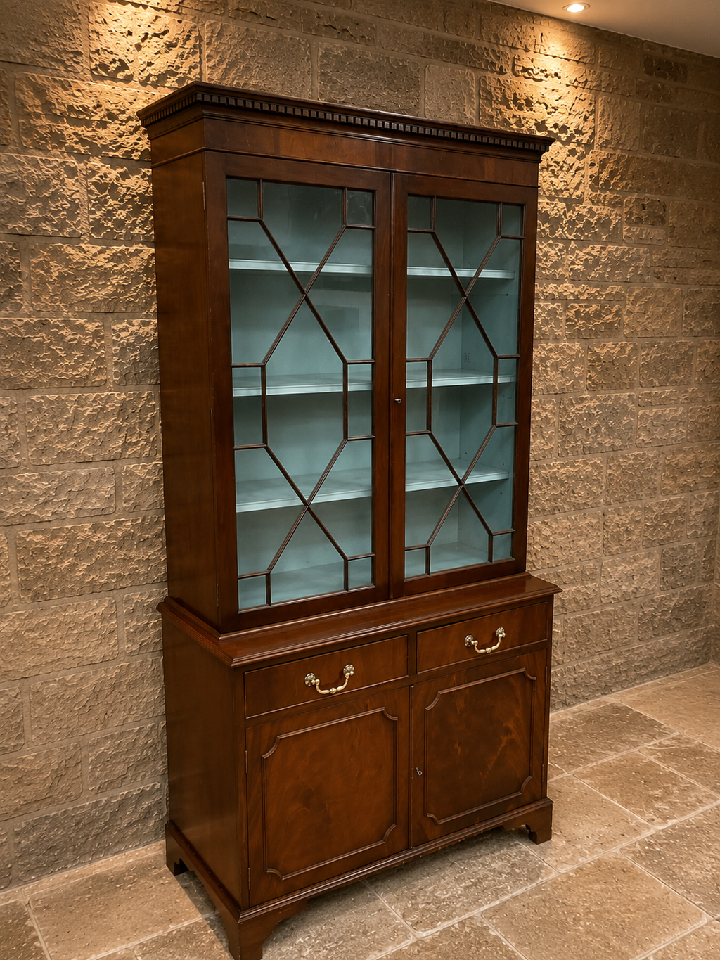 Georgian Revival Mahogany Display Cabinet Bookcase with Astragal Glazed Doors