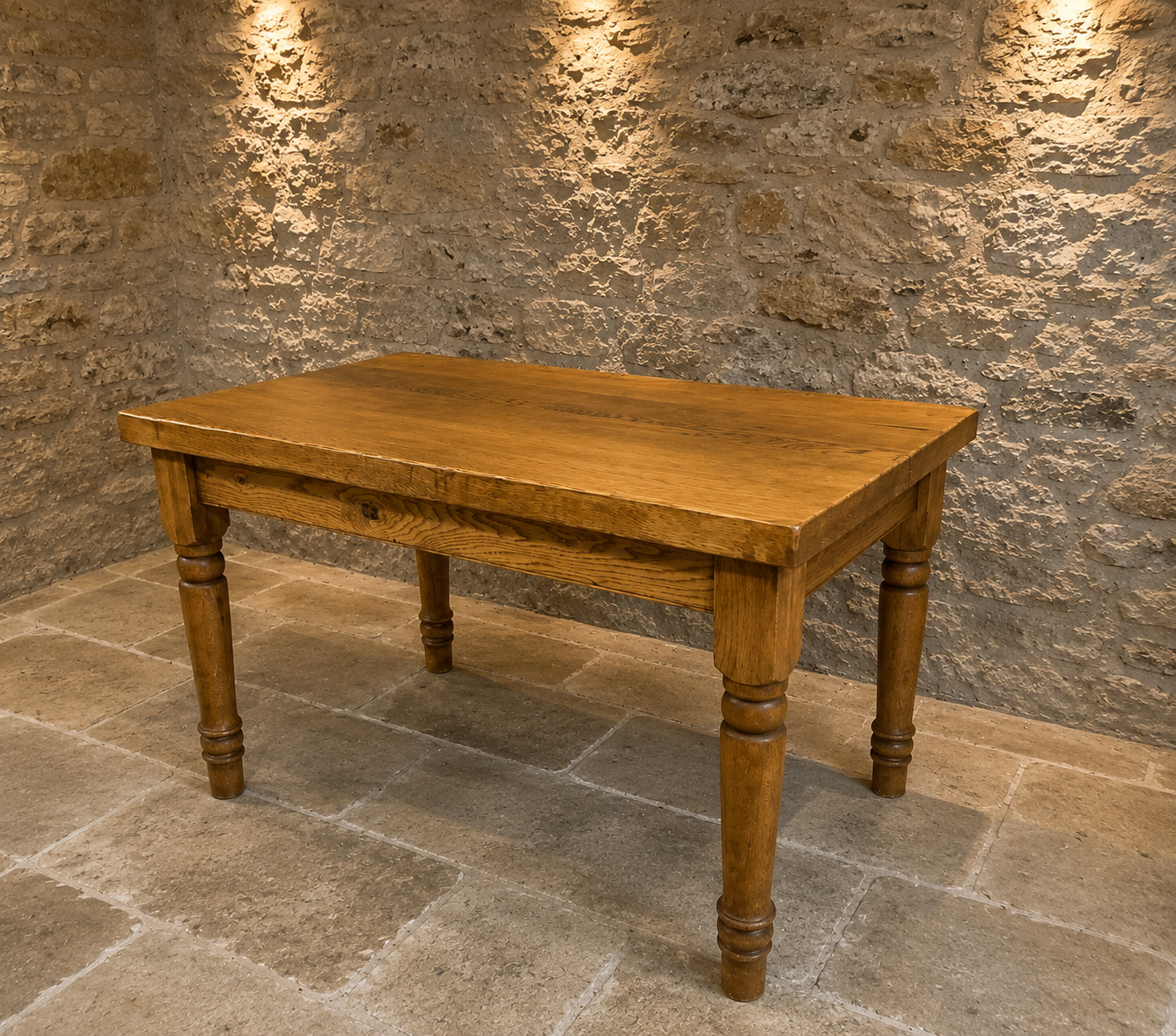 Early 20th Century Solid Oak Farmhouse Dining Table – Turned Legs