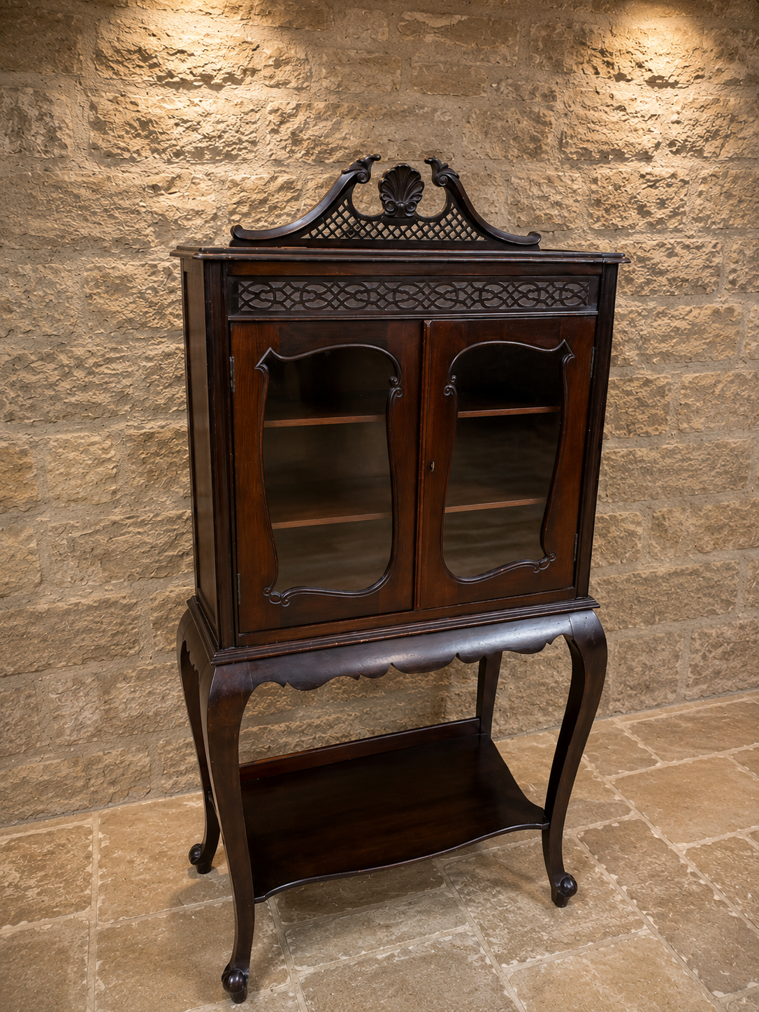 Antique Edwardian Mahogany Display Cabinet | Sheraton Revival Glazed China Cabinet | English Curio Cabinet | Circa 1905–1915