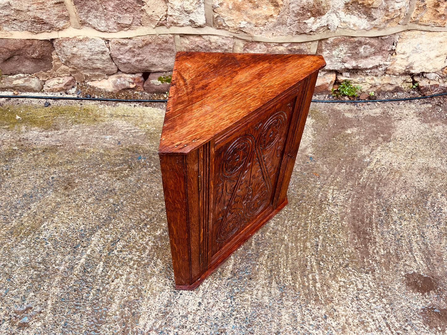 Antique Carved Oak Corner Cupboard