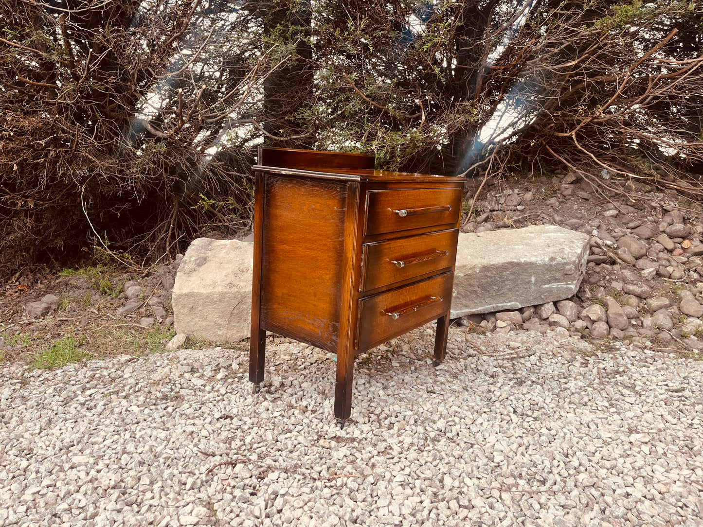 Mid Century Teak Bedside Table with Three Drawers