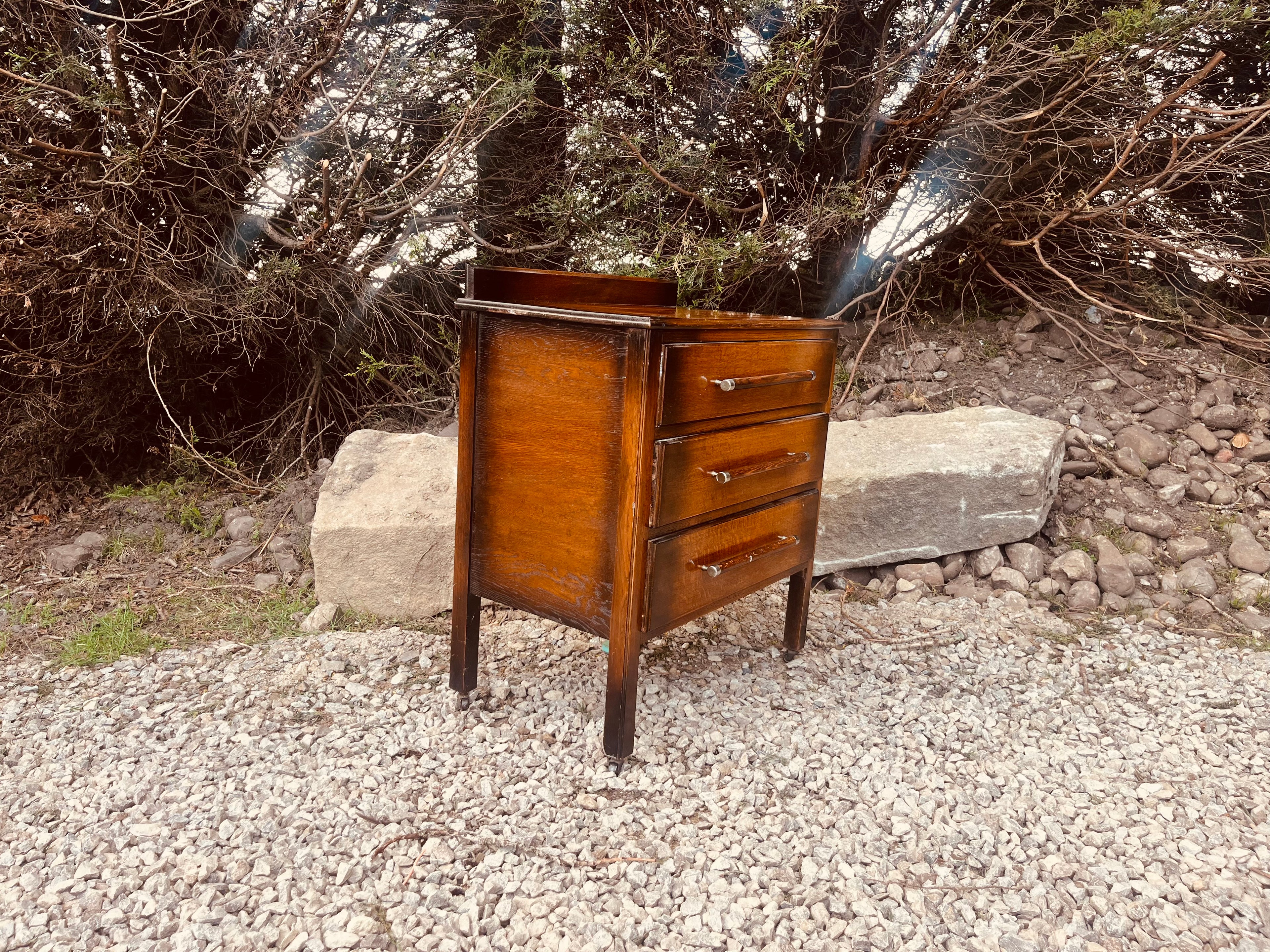 Mid Century Teak Bedside Table with Three Drawers