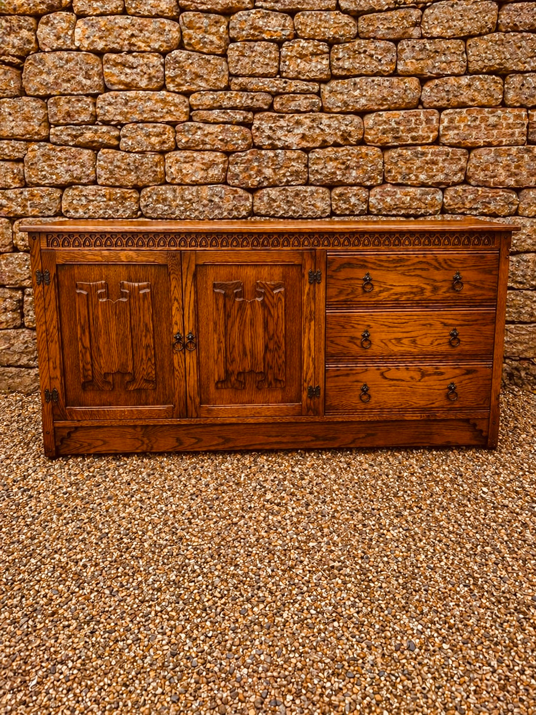 Vintage Oak Jacobean Style Sideboard