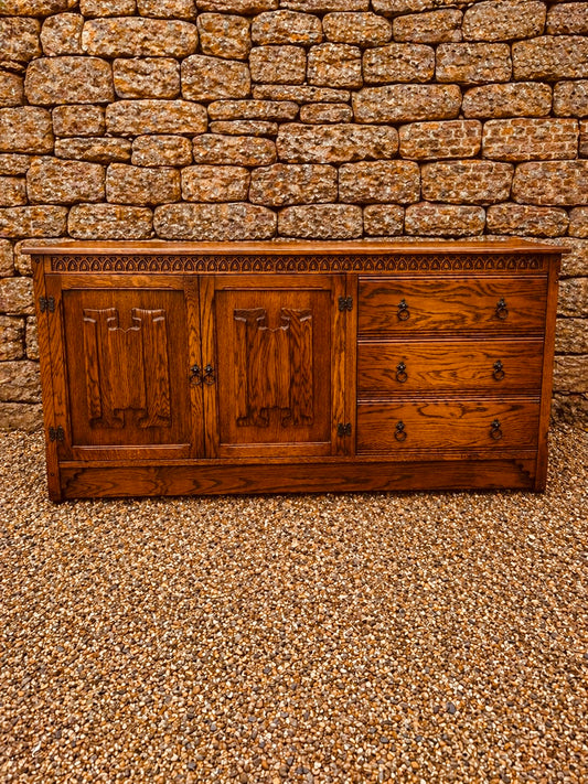 Vintage Oak Jacobean Style Sideboard