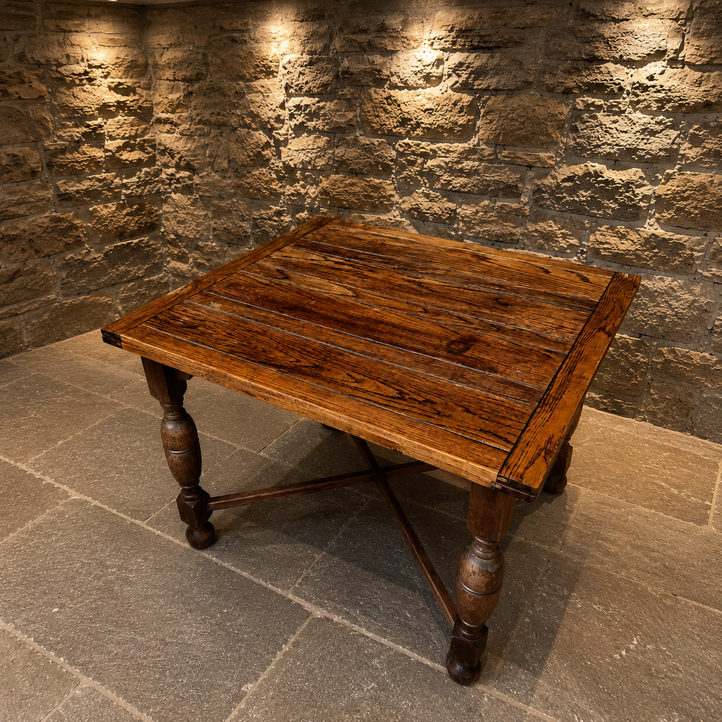 Antique English Oak Draw-Leaf Dining Table | Extending Farmhouse Dining Table | Jacobean Revival Dining Table | c.1925–1940