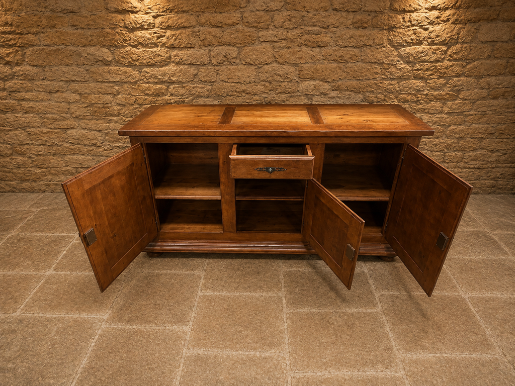 Vintage French Provincial Solid Wood Sideboard – Large Rustic Farmhouse Storage Cabinet