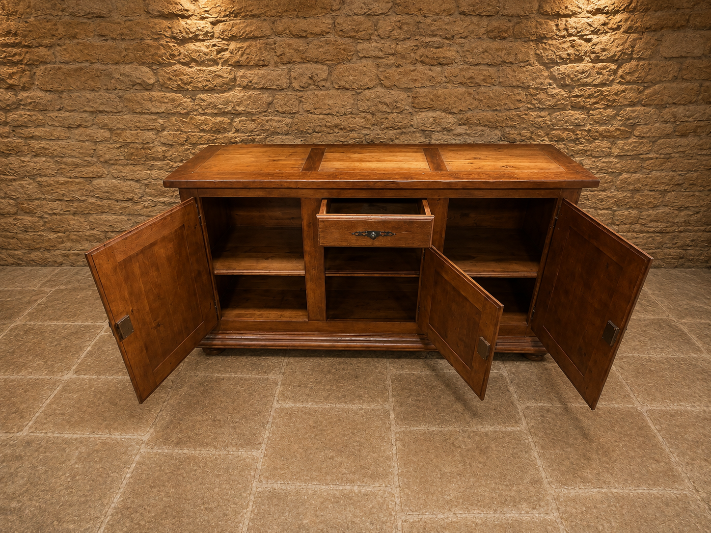 Vintage French Provincial Solid Wood Sideboard – Large Rustic Farmhouse Storage Cabinet