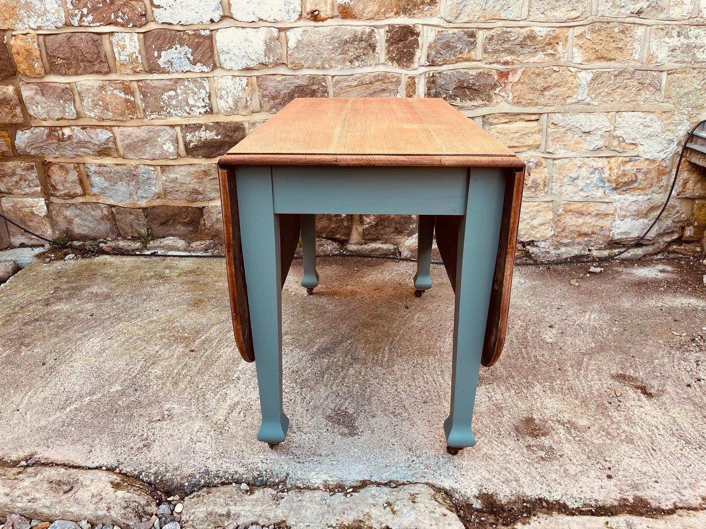 Vintage Drop-Leaf Dining Table with Restored Oak Top & Painted Legs