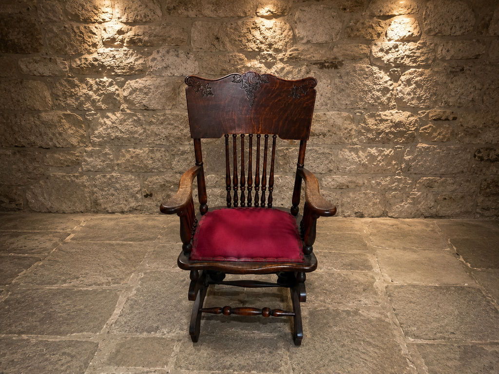 Antique Victorian Oak Adjustable Rocking Chair with Carved Floral Crest c.1900