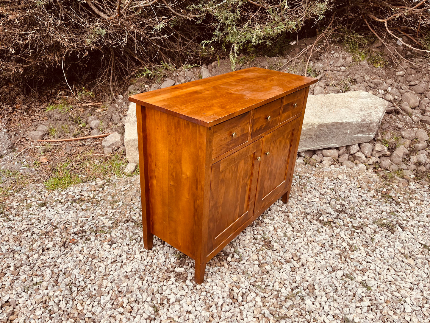 Solid Wood Vintage Sideboard Cabinet – 3 Drawer Storage Cupboard