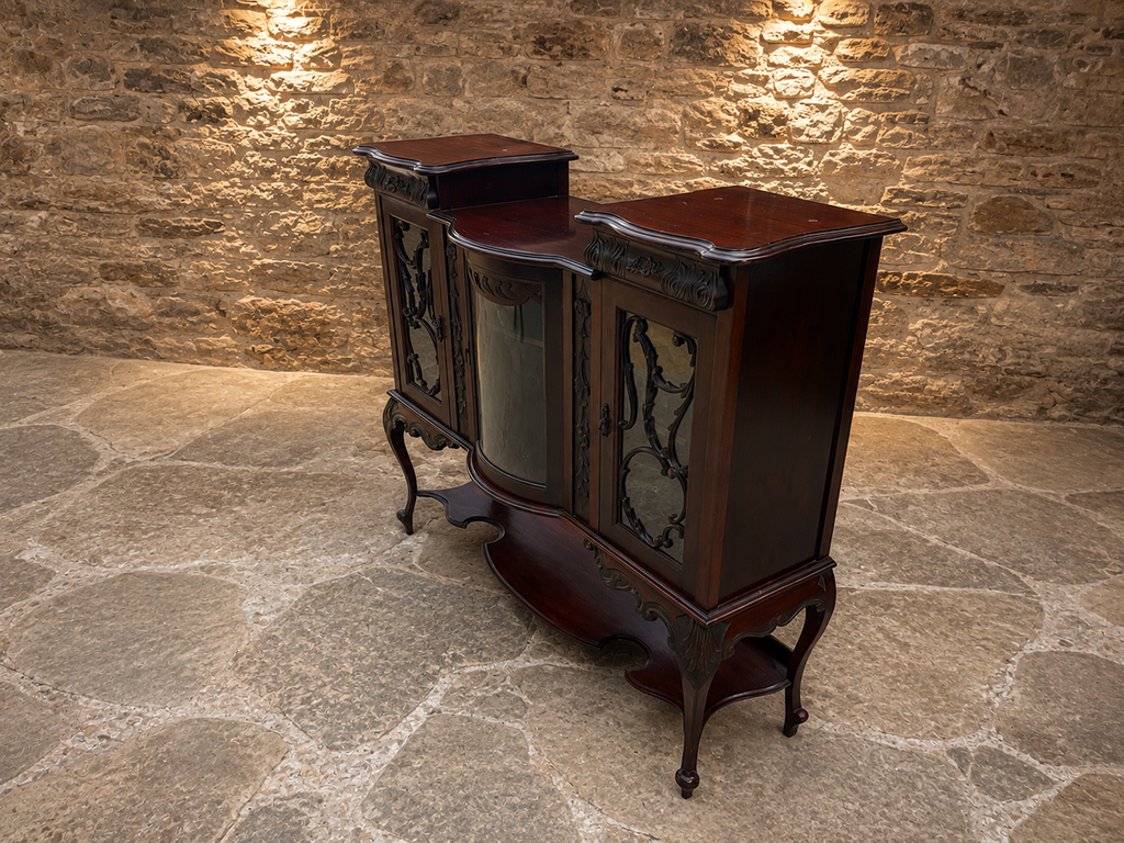 Antique Edwardian Mahogany Glazed Display Cabinet – Art Nouveau Style